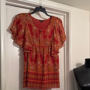 Apt. 9 Red and Orange Patterned Blouse
